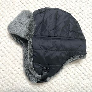 Old Navy Toddler Winter Hat Trapper Ear Flap Hat Black/Gray Faux Fur Size S/M